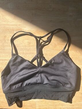 ALO Yoga Black Strappy Mesh-Band Sports Bra